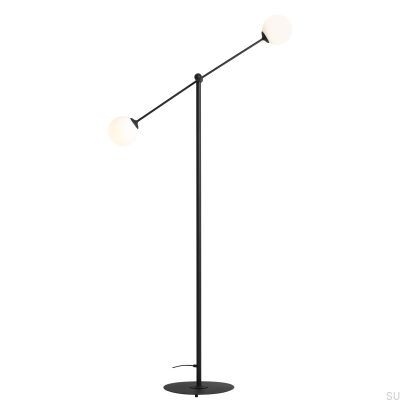 Lampadaire Ohio Black en métal noir avec abat-jour laiteux