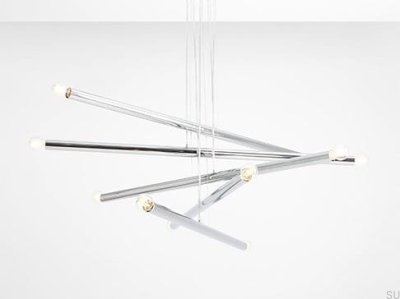 Lampe suspendue Tubo 10 en métal argenté chromé