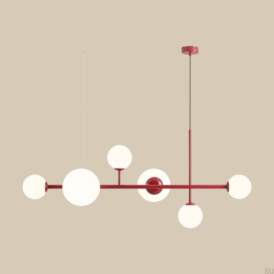 Lampe suspendue Dione 6 en métal bordeaux