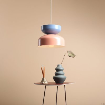 Lampe à suspension Tula en métal corail et bleu