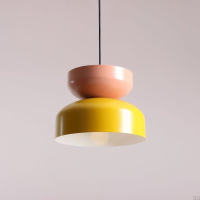 Lampe à suspension en métal Tula moutarde et corail