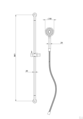 Barre de douche ARM200 en laiton poli non laqué