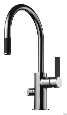 Robinet de cuisine avec bec extractible et valve pour lave-vaisselle ARM385 Laiton Argent Chrome avec Noir