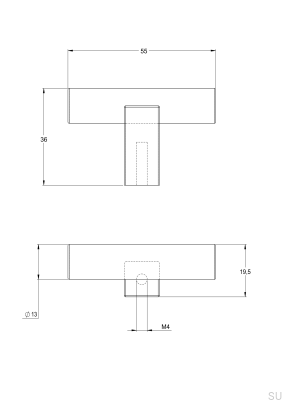 Bouton de meuble T-Bar Bar055, laiton, noir mat