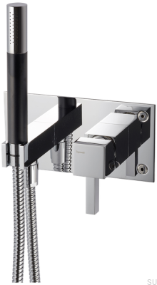 Robinet de douche carré avec pommeau et flexible BOX011-364 Laiton Argent Chrome