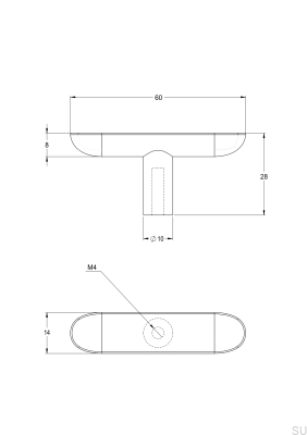 Bouton de meuble T-Bar Pastille 60, laiton poli, non verni