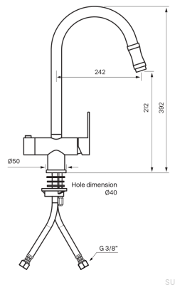Robinet de cuisine avec bec extractible et valve pour lave-vaisselle RIN886 Laiton Noir Mat