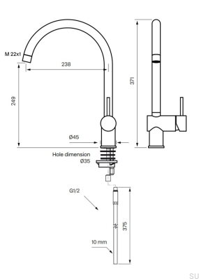 Robinet de cuisine SK New 180 en laiton argenté chromé