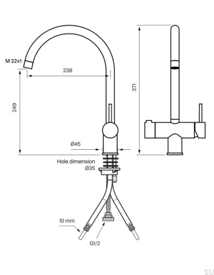 Robinet de cuisine avec valve pour lave-vaisselle SK New 184 Laiton Argent Chrome