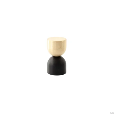 Bouton de meuble Kokeshi Mix 1832 en laiton brossé non laqué avec aluminium noir