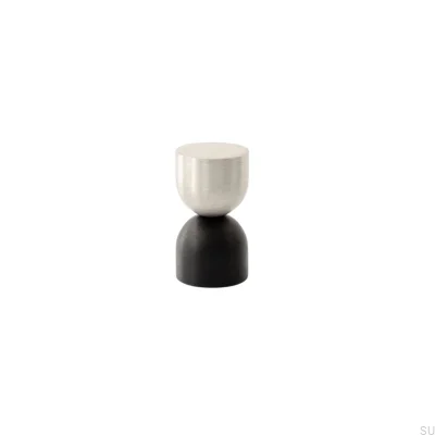 Bouton de meuble Kokeshi Mix 1832 en acier brossé et aluminium noir