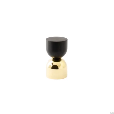 Bouton de meuble Kokeshi Mix 1832 en laiton poli non laqué avec aluminium noir