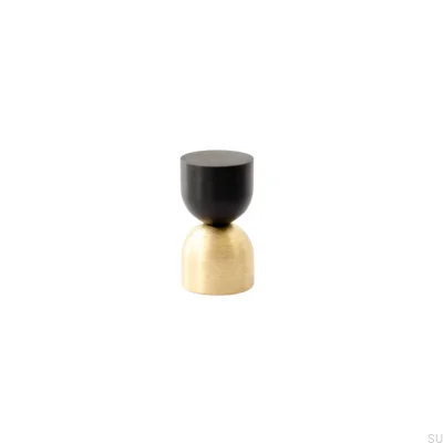 Bouton de meuble Kokeshi Mix 1832 en laiton brossé non laqué avec aluminium noir