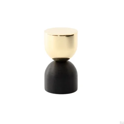 Bouton de meuble Kokeshi Mix 1832 en laiton poli non laqué avec aluminium noir