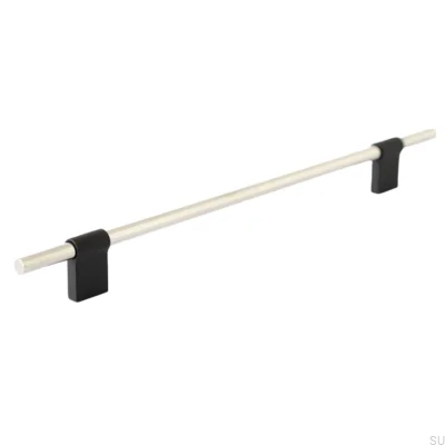 Poignée de meuble allongée Line Mix 224 en acier poli et aluminium noir