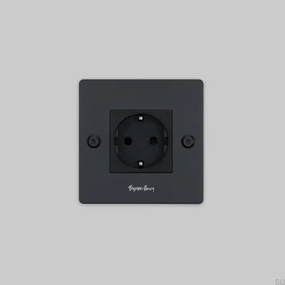 Prise simple avec logo Type F Linéaire 1G Acier Noir Norme Européenne