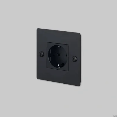 Prise simple sans logo Type F Linéaire 1G Acier Noir Norme Européenne