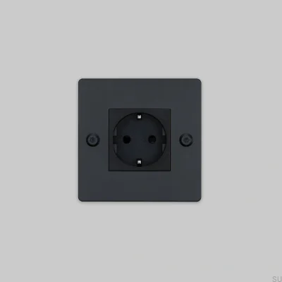 Prise simple sans logo Type F Linéaire 1G Acier Noir Norme Européenne