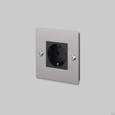 Prise simple sans logo Type F Linéaire 1G Acier Argent Norme Européenne