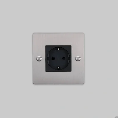 Prise simple sans logo Type F Linéaire 1G Acier Argent Norme Européenne