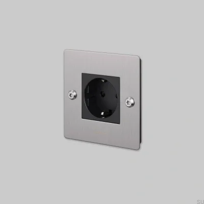 Prise simple avec logo Type F Linéaire 1G Acier Argent Norme Européenne