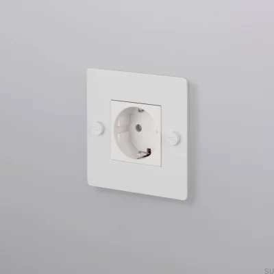 Prise simple sans logo Type F Croix 1G Acier Blanc Norme européenne