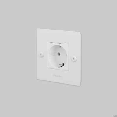 Prise simple avec logo Type F Linéaire 1G Acier Blanc Norme Européenne