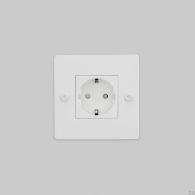 Prise simple avec logo Type F Linéaire 1G Acier Blanc Norme Européenne