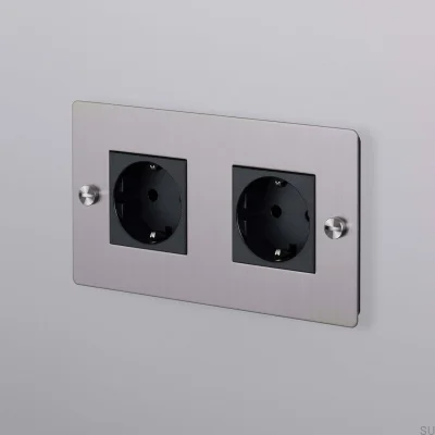 Douille double type F Croix 2G Acier Argent Norme européenne
