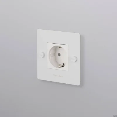 Prise simple avec logo Type F Croix 1G Acier Blanc Norme européenne
