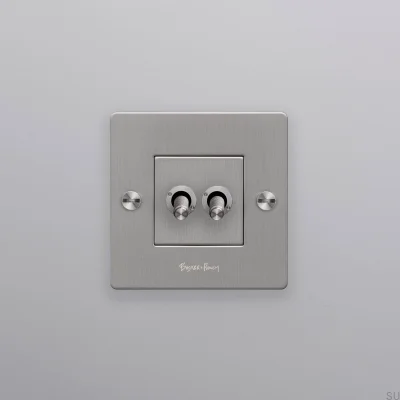 Interrupteur double avec logo Cross 1G, acier, argent, norme européenne