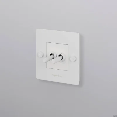 Interrupteur double avec logo Cross 1G, acier, blanc, norme européenne