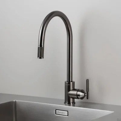 Robinet de cuisine extractible Linear en laiton couleur canon de fusil avec raccord britannique