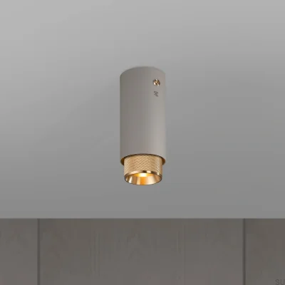 Plafonnier à spots encastrés en laiton avec croix d'échappement gris acier.