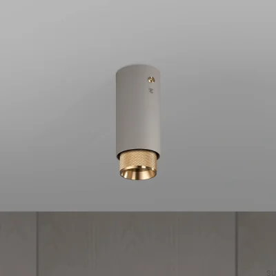 Plafonnier à spots encastrés en laiton avec croix d'échappement gris acier.