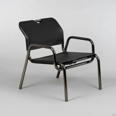 Fauteuil lounge modulaire Chopper, finition chrome noir et détails en laiton