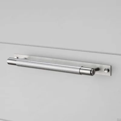 Poignée de meuble longue avec plaque Cross 125 Acier Argent