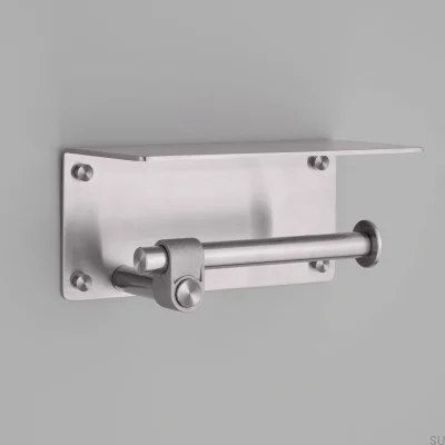 Porte-papier toilette en acier moulé argenté avec étagère