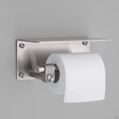 Porte-papier toilette en acier moulé argenté avec étagère