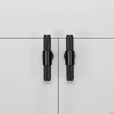 Poignée de meuble en acier noir en forme de T, 95 mm