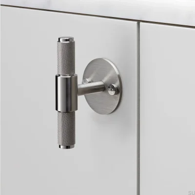 Poignée de meuble en T avec plaque transversale, acier 95 argenté