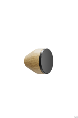 Bouton de meuble Melura 30, bois de chêne et acier noir mat
