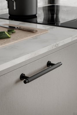 Poignée de meuble allongée Villa 128, métal, noir mat