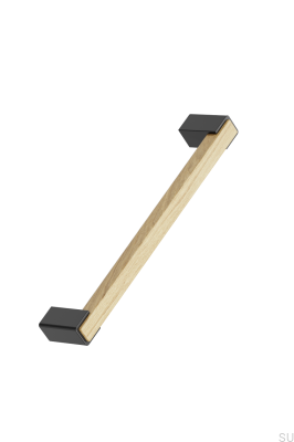 Poignée de meuble longue Segment 160 en chêne massif avec finition noire mate