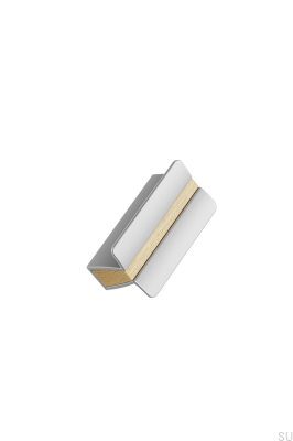 Poignée de meuble Papillon 32 en aluminium argenté avec finition chêne