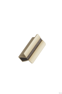 Poignée de meuble allongée Papillon 32, aluminium doré mat et bois de chêne