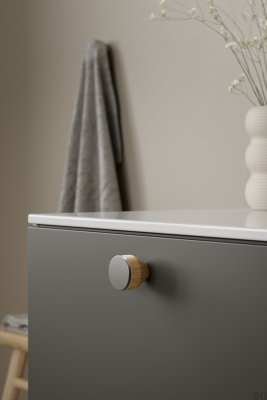 Bouton de meuble Melura 30, en bois, chêne et acier argenté