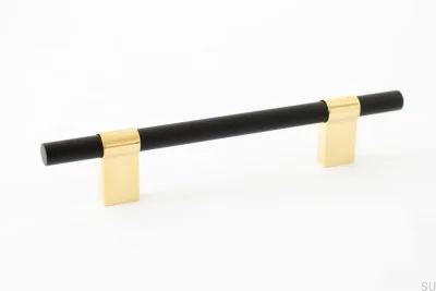 Poignée de meuble allongée Line Big Mix 128 en laiton poli et aluminium noir