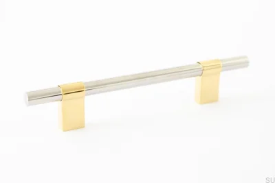 Poignée de meuble oblongue Line Big Mix 128 en laiton poli et acier poli