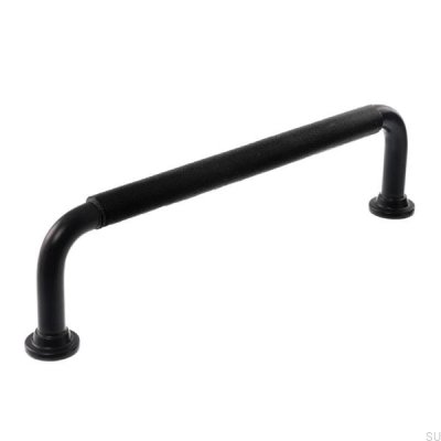 Poignée de meuble oblongue LS 1353 96 Noir avec cuir noir